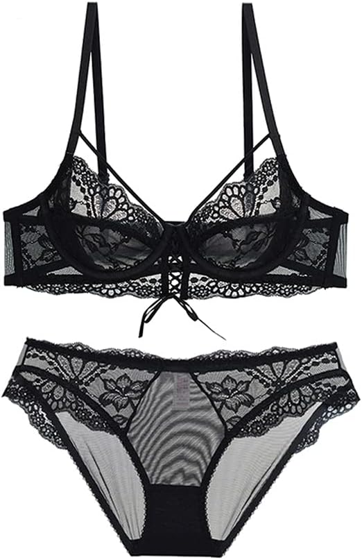 Bra Set Bandage Transparent Lace Ultrathin Lingerie Size Brassiere C D E Cup Black Women Underwear