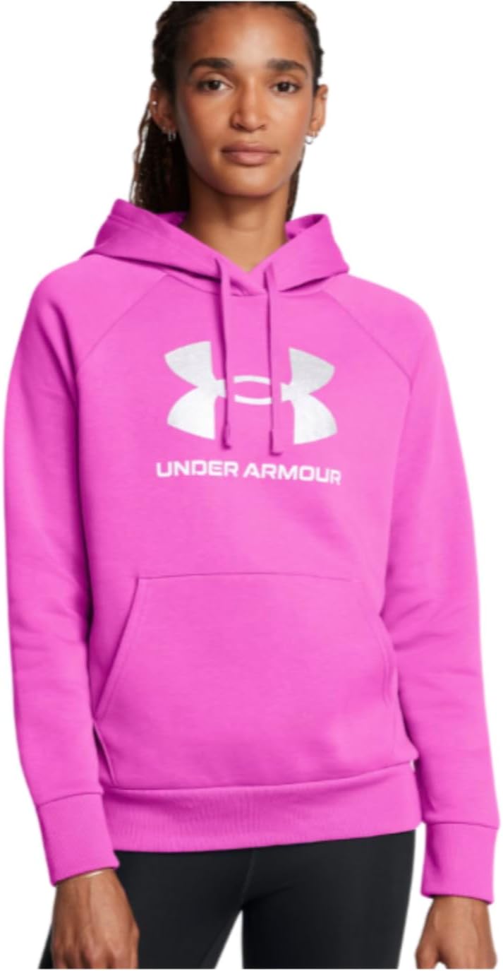 Under Armour Women's Rival Fleece Glitter Logo Hoodie (US, Alpha, X-Large, Regular, Regular, Vivid Magenta/White 572)