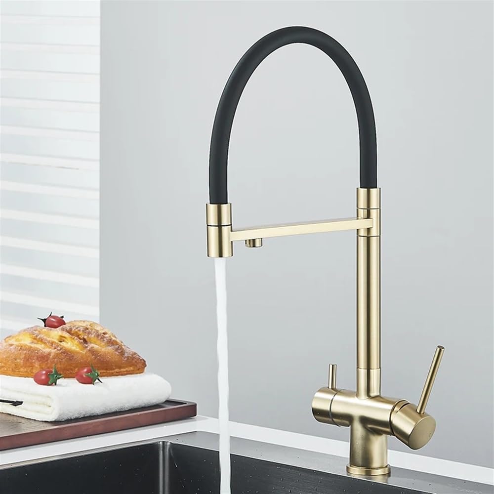 Kitchen Faucet Kitchen Faucet, Filter 360 Swivel Pure Water Tap for 3 Ways Kitchen Pull Out Purification Water Mixer(Brushed Gold)