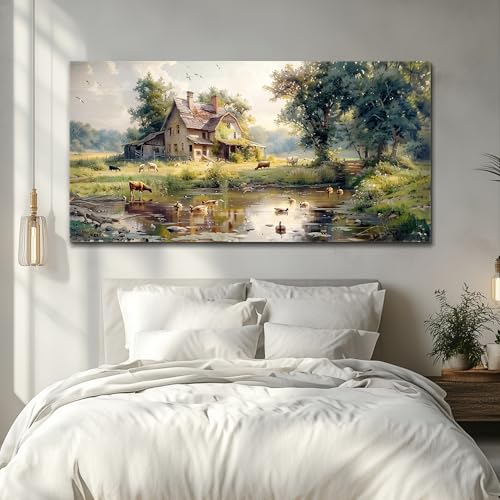 FUHAIHUA Canvas Wall Art For Bedroom Large Farmhouse Wall Decor For Living Room Office Decorations Farm Scenery Painting Countryside Wall Pictures Modern Artwork Ready To Hang Home Decor 24x48 In
