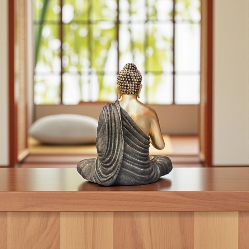 Image of 2 Feet Buddha Statue for Home Decor, Garden and Gifting, Big Size, Made of Resin, Premium Luxury Decoration Showpiece, Vastu Feng Shui for Good Luck, Happiness (Metallic Black & Golden)