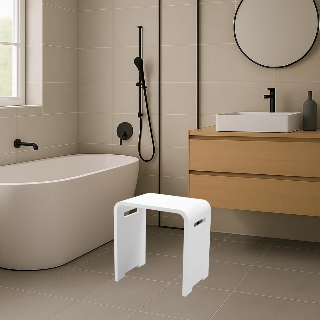 Four & More Taburete de baño de Piedra Artificial para SPA, Piedra sólida, Hierro Mineral, Piedra Artificial, Modelo Verona