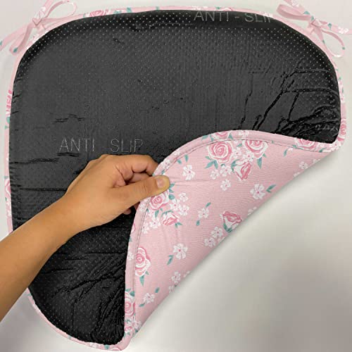 Lunarable Pink Chair Seating Cushion Set Of 12, Romantic Shabby Form Style Inspired Flowers With Little Roses Lilacs Art Print, Seat Pads For Office With Anti-Slip Backing, 16"X16", Pale Pink #TOP26