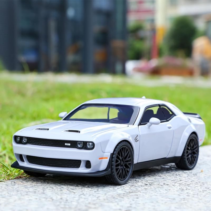 Image of Alokik Enterprise Compatible for 1:24 Dodge Challenger SRT Toy Car Model, Diecast Collectible Pull Back Model Car with Sound and Light, Toy Gift Vehicles for Adults Kids Boys Girls【White】