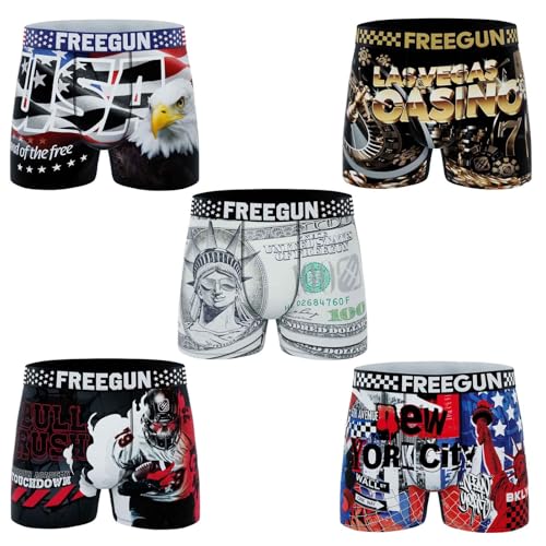 FREEGUN Lot de 5 Boxers Garçon Microfibre Premium (14-16 Ans, Pack USA A85)