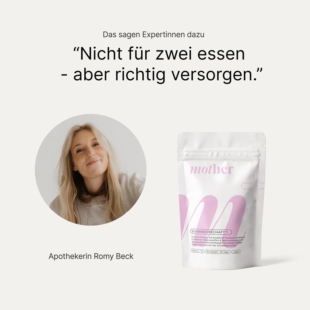mother+ Schwangerschaft 1 Premium Komplex - Hochwertige Mikronährstoffversorgung für Kinderwunsch & Frühschwangerschaft Woche 1-12 / Mit Folat, Eisen, Jod & wichtigen Vitaminen/Vegan
