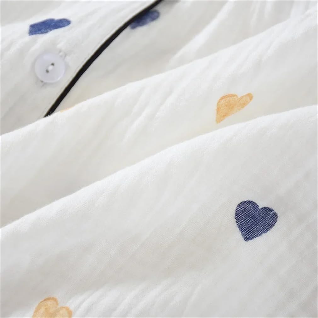 Conjunto de pijama estampado de primavera de dos piezas, holgado, cómodo, cárdigan de algodón para mujer, ropa de descanso