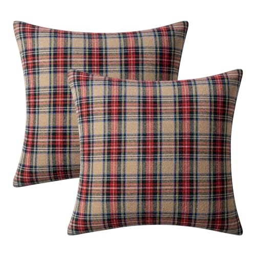 Image of MIULEE Fall Plaid Pillow Covers Scottish Tartan 26x26 Khaki | Set of 2 Fall Decorations Euro Cushion Covers, Farmhouse Winter Home Decor, for Thanksgiving Sofa Couch Bed Living Room