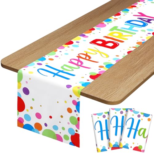 Oudain 3 Pcs Happy Birthday Table Runner 13 X 71 Inch Polka Dot Colorful