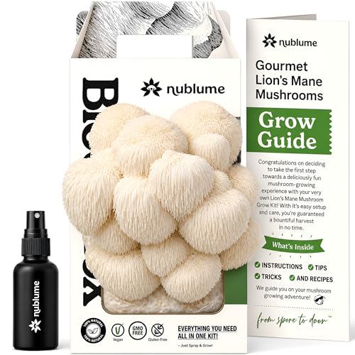 NuBlume BloomBox Lion's Mane Mushroom Grow Kit – Spray & Grow – Pre-Inoculated Indoor Mushroom Farm – Brain Health & Focus – Harvest Fresh Gourmet Mushrooms in Days