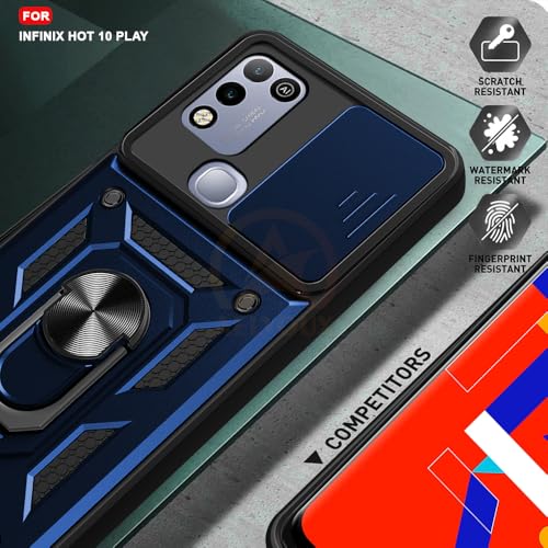Image of Armor Bumper Back Cover Case for Infinix Hot 10 Play | Rotating Camera Cover, Ring Holder & Kickstand | Heavy Duty & 360 Degree Protection Infinix Hot 10 Play Back Cover (Blue)
