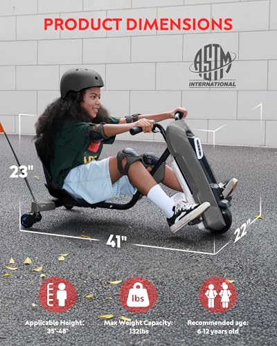 Image of 24V Electric Go Kart for Kids Age 6-12, 360 Spin Drift Cart, Black