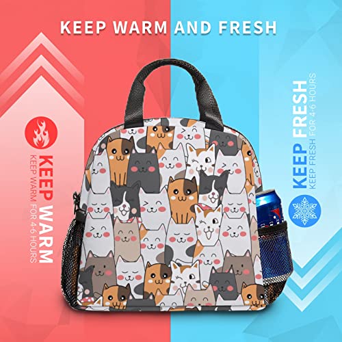 Qlonrewt Insulated Lunch Bags For Girls Women, Leakproof Durable Portable Lunch Box With Removable Adjustable Shoulder Strap, Large Cooler Tote Bag For Kids Adult Work Picnic Travel (Cat White) #TOP5