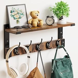 Wall Hooks with Shelf Coat Rack Wall Mount Shelf with Hooks for Coat Backpack Key Clothes Hanger Wall Floating Shelf Hanging in Entryway Living Room Bathroom Bedroom Kitchen