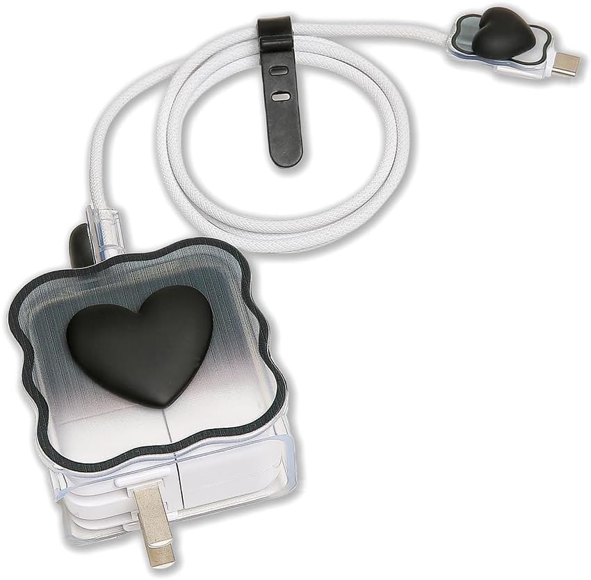 Image of FACTOTECH Case for MacBook & iPad Charger, 29w 30w 35w Charger Case, Travel Cord Organizer, Accessories (for Apple 29w 30w 35w Adapter)-Black Heart
