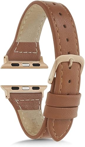 1302 Watch Co Correa compatible con Apple Watch, cuero delgado, Series 1, 2, 3, 4, 5, 6, SE, oro rosa (bronceado, 1.496 pulgadas1.575 pulgadas)