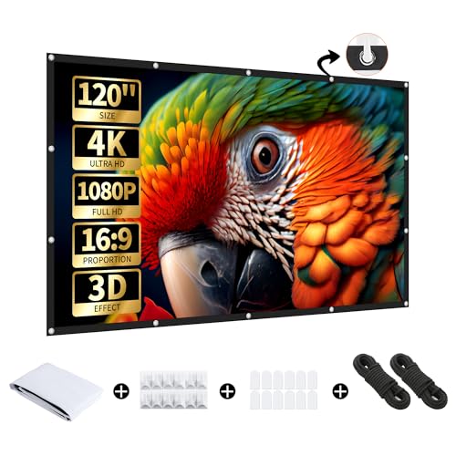 AURZEN 120-Inch Portable Projector Screen, 16:9 4K HD, Wrinkle-Free, Foldable, Indoor/Outdoor Movie...