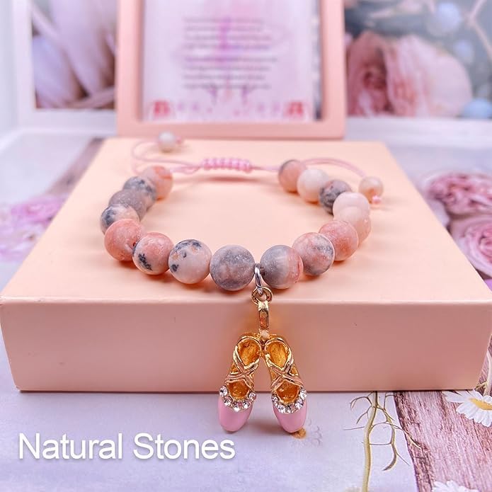 Image of Dance Recital Gifts for Girl - Natural Stone Dance Bracelet Ballerina Jewelry, Dancing School Competition Gifts for Dance Lover Ballet Teacher Friends Mate