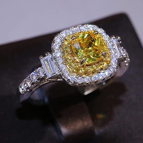 925 Sterling Silver Full Shiny Yellow Citrine and White Topaz Cubic Zirconia Crystal Diamond Wedding Ring Jewelry for Women3
