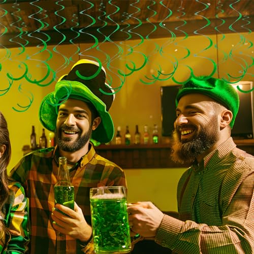 Image of Green Ceiling Swirl Foil Decorations Hanging Plastic Streamer Themed Swirl Party for St. Patrick's Day Spring Summer Celebration Party Supplies, Pack of 28