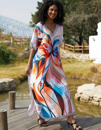 Image of NFVNKJ Women's Plus Size Beach Lounge Kaftan Maxi Dress Swimsuit Coverup for Women
