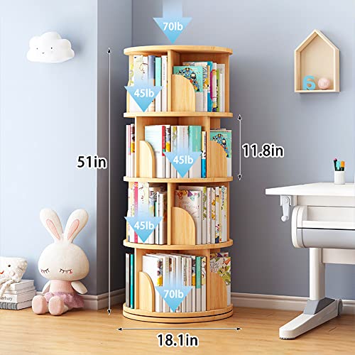 Rotating Bookshelf, 4 Tier 360° Revolving Bookcase Corner Pvc Wood Plastic Board Swivel Bookcase,Stackable Bookshelf Organizer,Display Cabinet For Office Home Living Room Study(51“X18.1”X18.1“) #TOP1