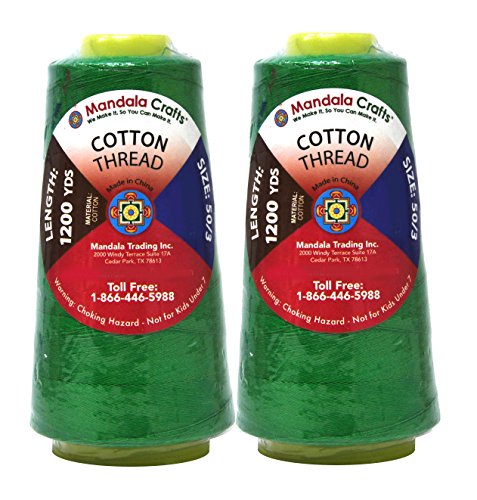 Image of Mandala Crafts Green Thread Cones for Machine and Hand Quilting - 2400 Yds 50 WT Multiple Purpose Mercerized 100% Cotton Threads for Sewing Machine Serger Embroidery