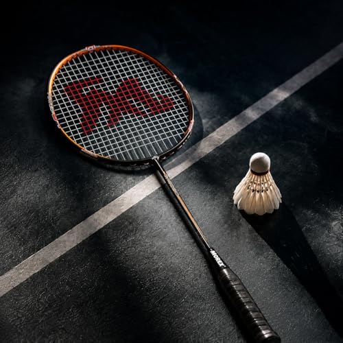 Image of Morex Carbon Graphite Badminton Racket with Full Cover Bag | Durable Carbon Shaft & Curve Frame for Better Sweet Spot & Smash Power | Ideal for Beginners & Advanced Players (Black & Orange)