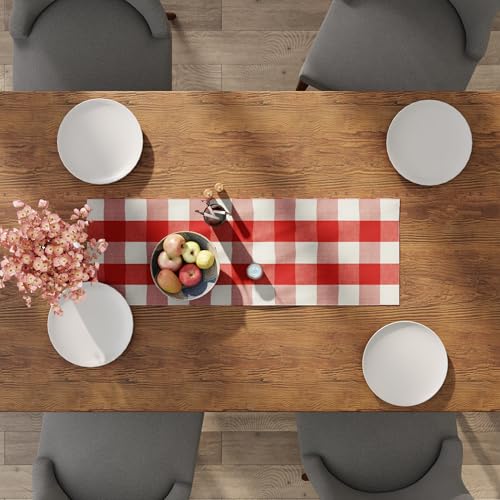 Image of Encasa XO Cotton Table Runner, 4 Seater Dining Table Decor Red | 200 GSM Heavy Weight | Machine Washable | Surface Protection | Rustic Farmhouse Style | 13 inchx36 inch