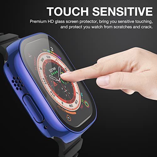 Image of Case Compatible with Apple Watch Ultra 49mm with Built-in Tempered Glass Screen Protector, All-Around Ultra-Thin Bumper Full Cover Hard PC Protective Case for iWatch, Blue