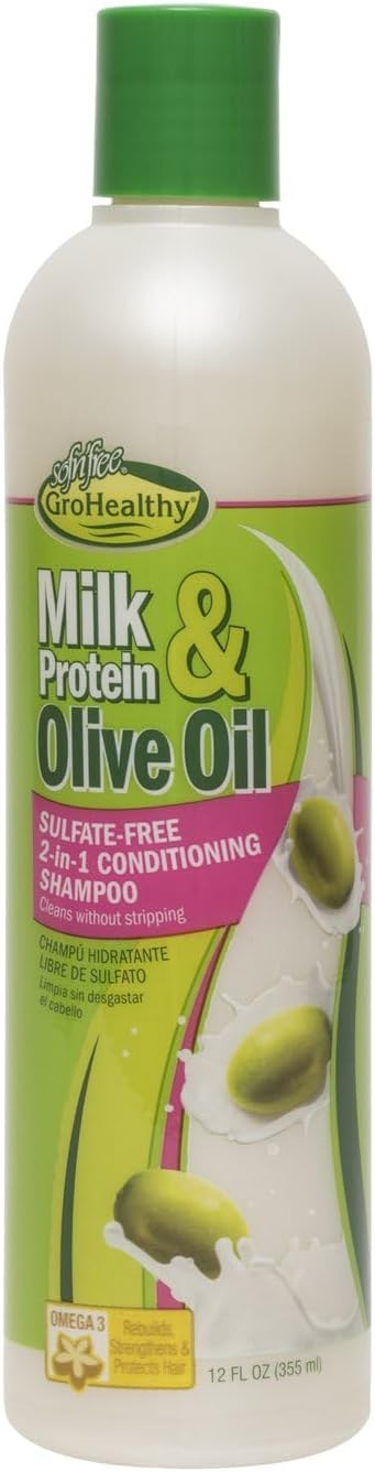 Milk Protein & Olive Oil 2-in-1 Conditioning Shampoo for Relaxed and Natural Hairs - All-Day Soft Hold Treatment for Healthy, Manageable Hair - 12 Fl Oz (Pack 1)