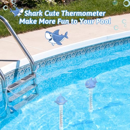 Image of Pool Thermometer Floating, Water Temperature Thermometer with String, Large Size Easy Read & Shatter Resistant Pool Accessories for Outdoor & Indoor Swimming Pool, Spa,Ice Bath and Hot Tub (Shark)
