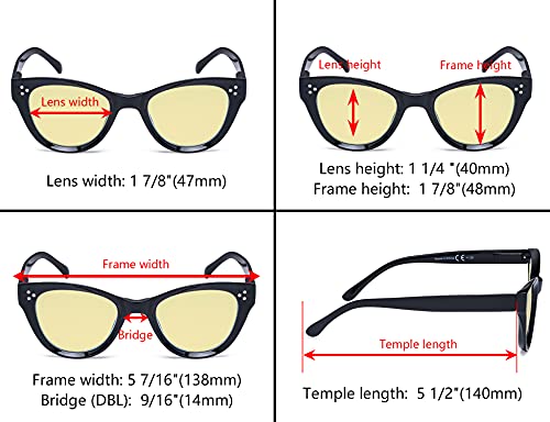 Image of Eyekepper 4 Pack Oversized Blue Light Filter Glasses Women Cat Eye Computer Reading Glasses Yellow Tinted +0.50