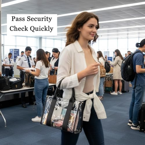 Image of LOXOMU Clear Tote Bag Stadium Approved Crossbody Clear Bag for Stadium Events Plastic Purse Handbag for Women