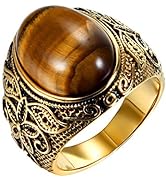 OIDEA Retro Tiger Eye Rings for Men: Stainless Steel Mens Rings Vintage Stone Rings Gothic Statem...