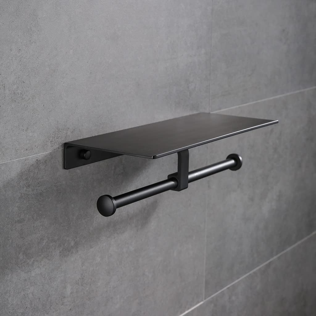 Portarrollos para Papel Espacio de aluminio negro pintura doble papel soporte de papel montado en la pared accesorios de baño del teléfono estantería de inodoro Portarrollos para papel Higiénico