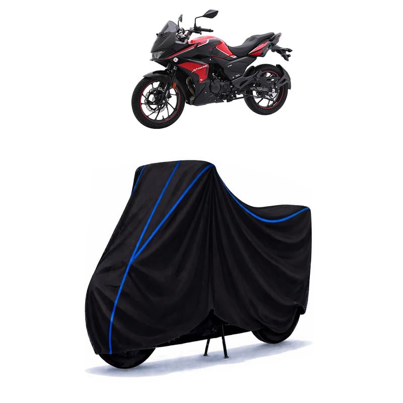 Image of Hero Xtreme 200S 4V Bike Cover Water Resistant Universal Motorcycle Rain | Heavy Duty UV Protection, Dust, Scratch Indoor Outdoor All Weather with Black Blue Piping Elastic