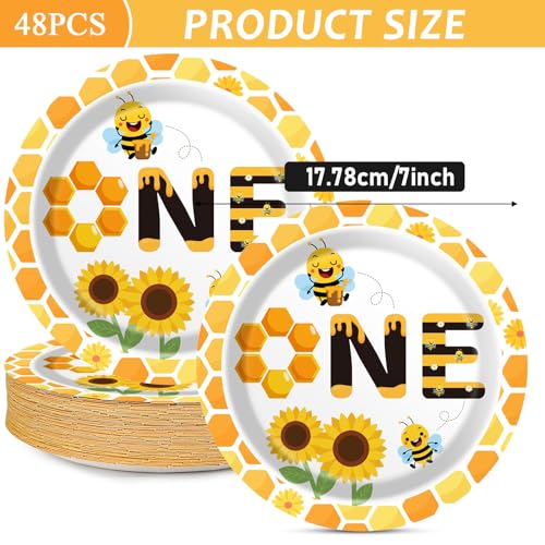 Image of Qyeahkj 48 Pcs Bee 1st Birthday Party Plates First Bee Day Disposable Paper Dessert Plates Supplies for Bee Birthday Baby Shower Dessert Plates Tableware Decorations