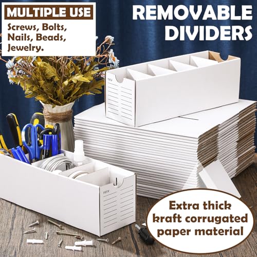 Image of Teenyyou 30 Sets Cardboard Parts Bins Boxes Kraft Cardboard Storage Bins with Dividers for Parts Shelves Stem Project Online Store Inventory Organized(White,12 x 4 x 4 Inches) (Pack of 2)