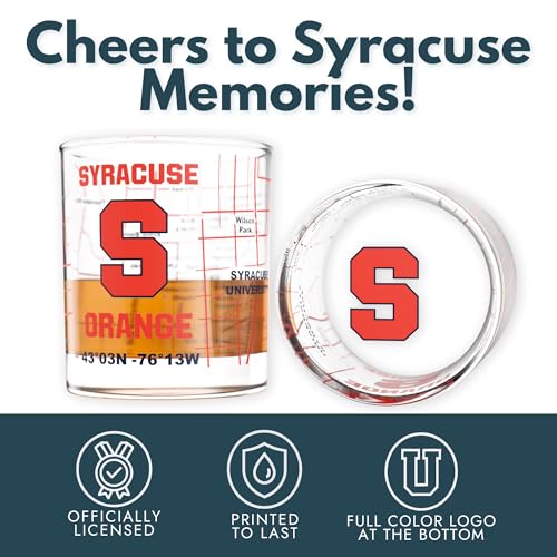 Image of Greenline Goods - University of Syracuse Orange College Whiskey Glasses (Set of 2), 10 oz - Full-Color Logo + Campus Map