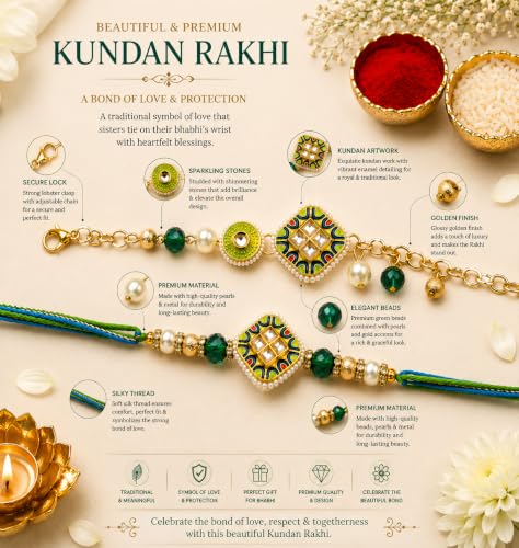 Image of CraftVatika Rakhi Set for Brother and Bhabhi with Gift Combo, Premium Designer Bhaiya Bhabhi Rakhi Set, Kundan Rakhis for Rakshabandhan, Fridge Magnet Gift Greeting Card with Bracelet Lumba for Bhabhi
