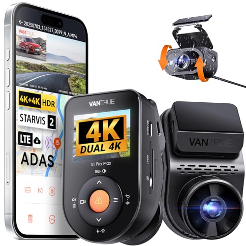 VANTRUE S1 PRO MAX 4K + 4K Dashcam Auto Vorne Hinten mit Dual STARVIS 2 Nachtsicht HDR, 24H...