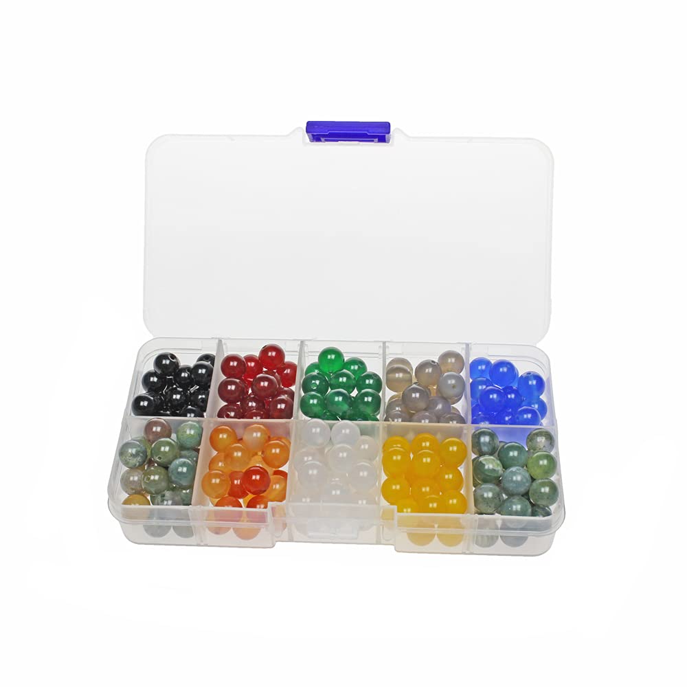 Juego de 200 cuentas de piedra redondas sueltas de 8 mm, color negro, rojo, verde, gris, azul, blanco, amarillo, cuentas de ágata musgo india para pulseras, collares, aretes, joyería