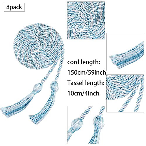 Image of Trounistro 8 Pieces Graduation Cords Yarn Honor Cords with Tassel for College Graduation Students (Sky Blue with White)