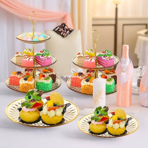 14 Pieces Tiered Cupcake Stand Set Gold 2-Tier 3-Tier Serving Stand Tower Tray with Round Rectangle Food Serving Trays Long Slim Dessert Stand for Party Wedding(Clear Amber) by CHENGU - Image 5