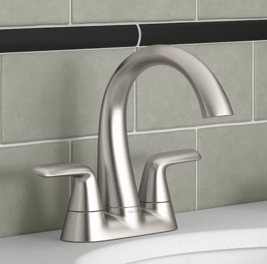 KOHLER Avail Vibrant Brushed Nickel 2-Handle 4-in centerset WaterSense Mid-arc Bathroom Sink Faucet with Drain