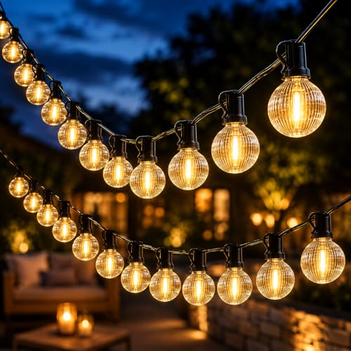 Image of One94Store Ribbed Globe Warm White LED String Lights 5M | 12 Waterproof Decorative Hanging Bulbs | Outdoor & Indoor String Lights for Balcony, Garden, Patio, Backyard, Wedding & Home Decor