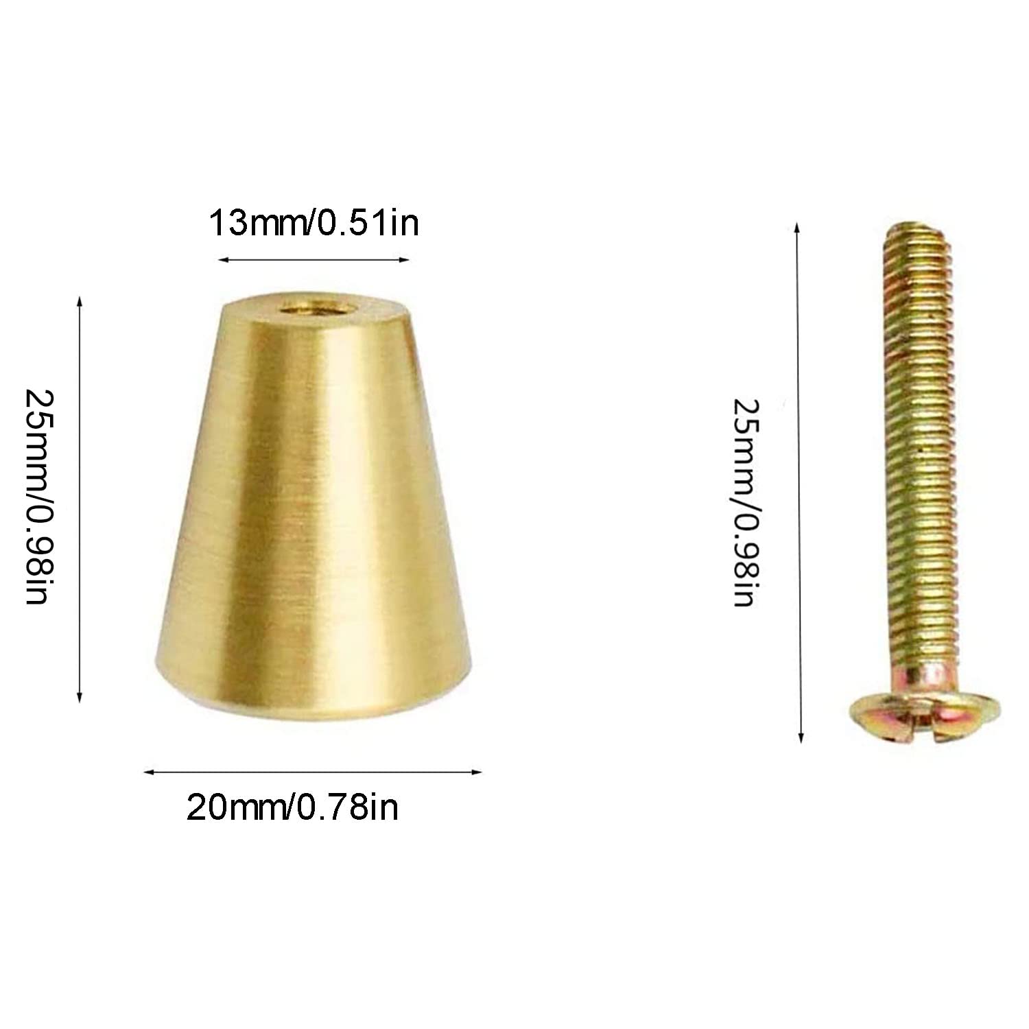 6 Stück Kegel-Schrankknöpfe, Massivem Messing Türknöpfe Zieht, Gold Messing Kabinett Knöpfe, Pull Handle Für Bad Küche Schrank Möbel Home Dcoration (20X25mm)