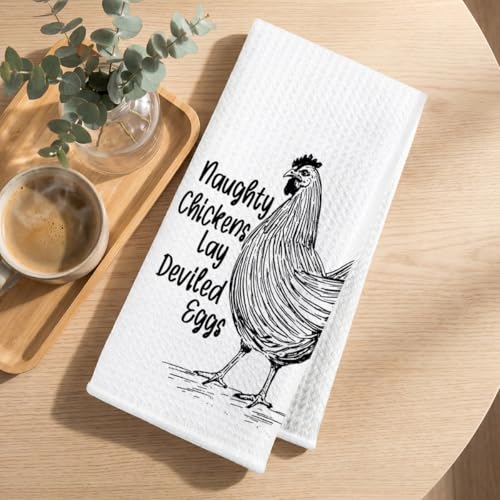 Image of 2 Pcs Funny Chicken Kitchen Towels 24x14 Inch, Chicken Lovers Gifts Reusable Dish Towels for Kitchen Home Farmhouse Decor, Waffle Weave Hand Cloth Tea Towel, Humorous Gifts for Women Men Friend