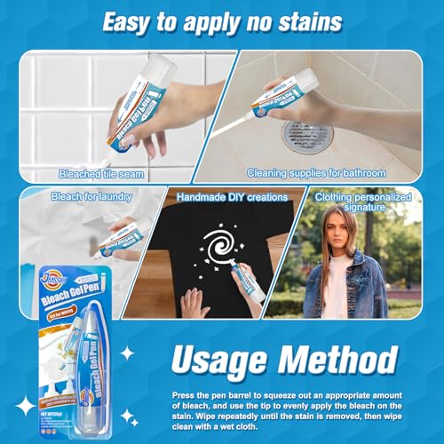Image of Bleach Pen for Clothes & Grout, 4 in 1 Dual-Tip Stain Remover Gel Pen with Precision Tip & Brush Head, Portable Travel-Size for White Laundry, Bathroom Tile Lines, Mold & Mildew, Clothing DIY, Lemon
